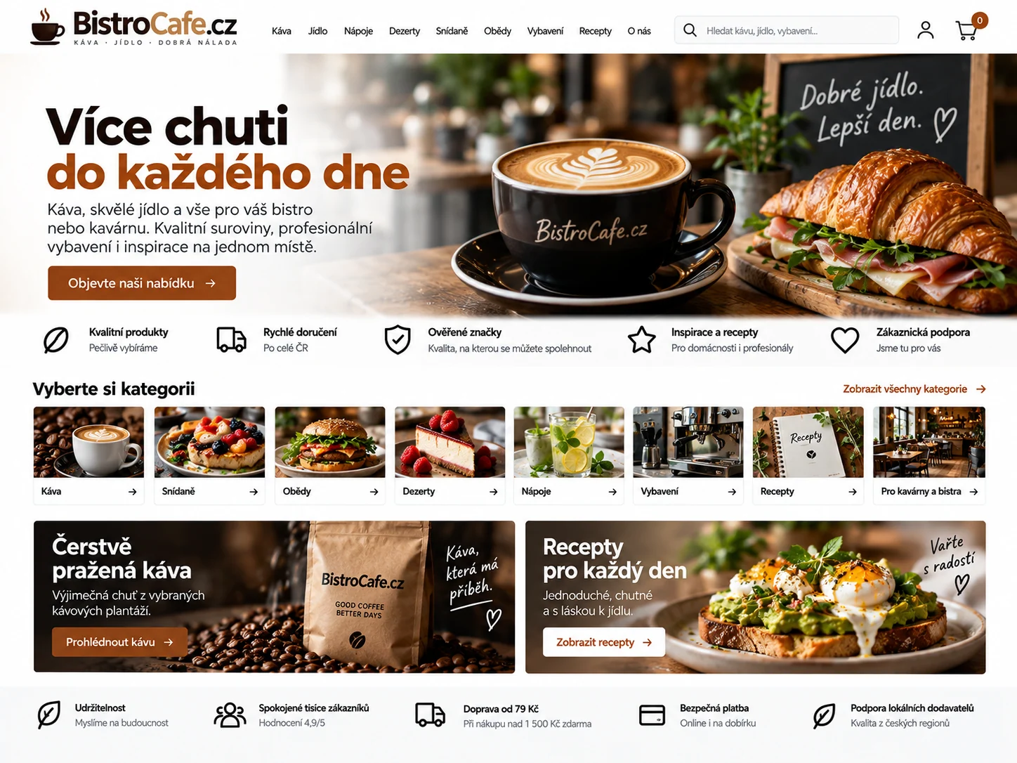 Ilustrační návrh pro BistroCafe.cz: web bistra s kavárenskou nabídkou